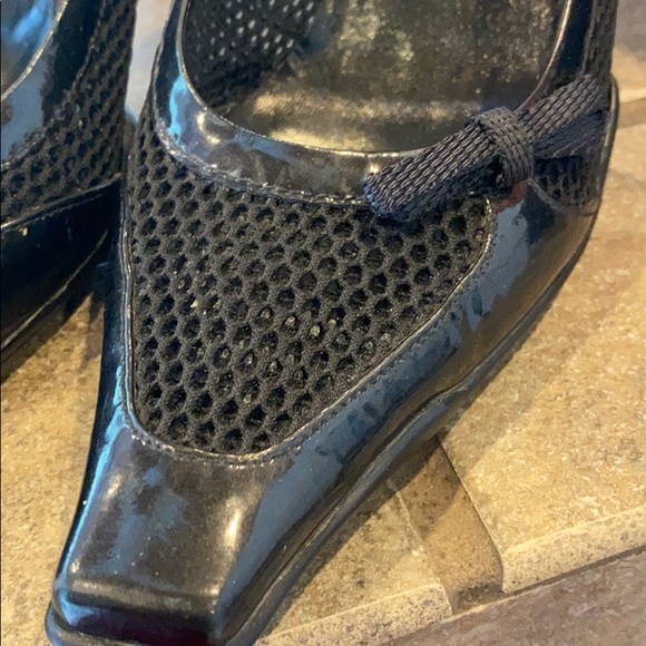 Prada square toed black mesh shoes w/rubber bottom - Picture 3 of 6